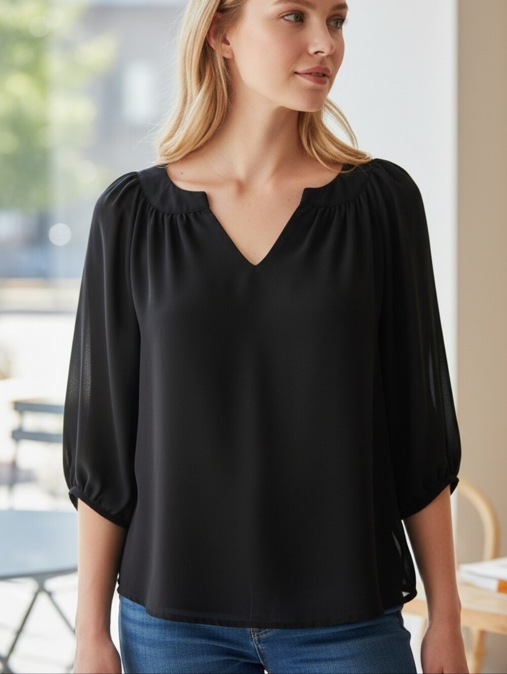 Ezra Women's Black Peasant Blouse Size Small